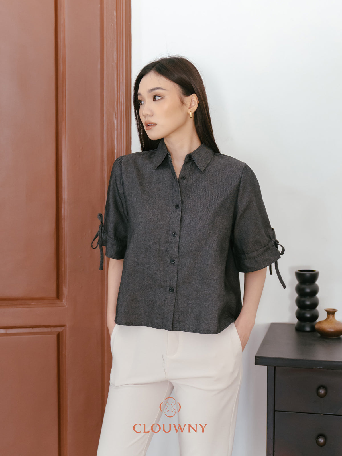 Osami Shirt Button Top - Black