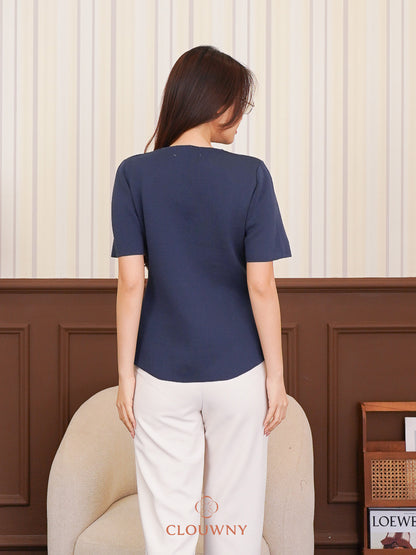 Valencia Peplum Button Top - Blue
