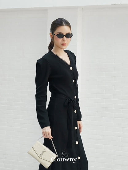 Melita Button Belt Dress - Black