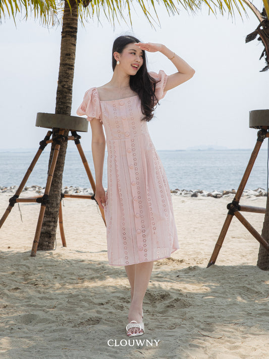 Alexia Square Button Dress - Pink