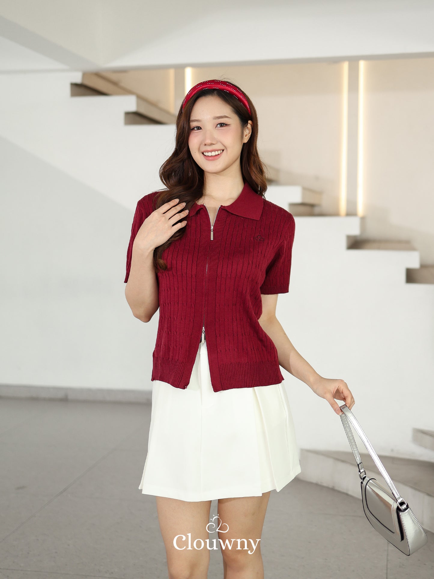 Selma Zipper Knit Top - Maroon
