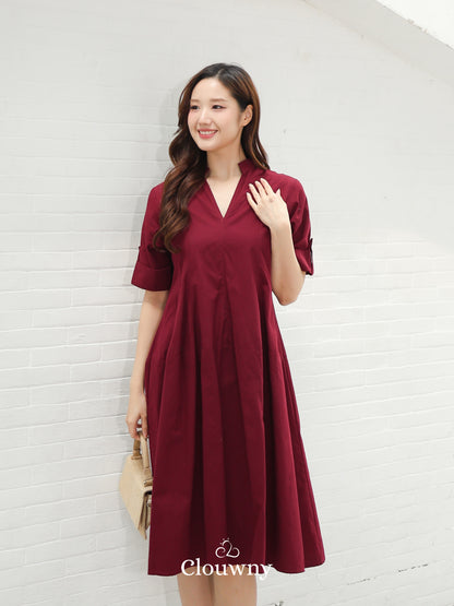Mayi Loose Vneck Dress - Maroon