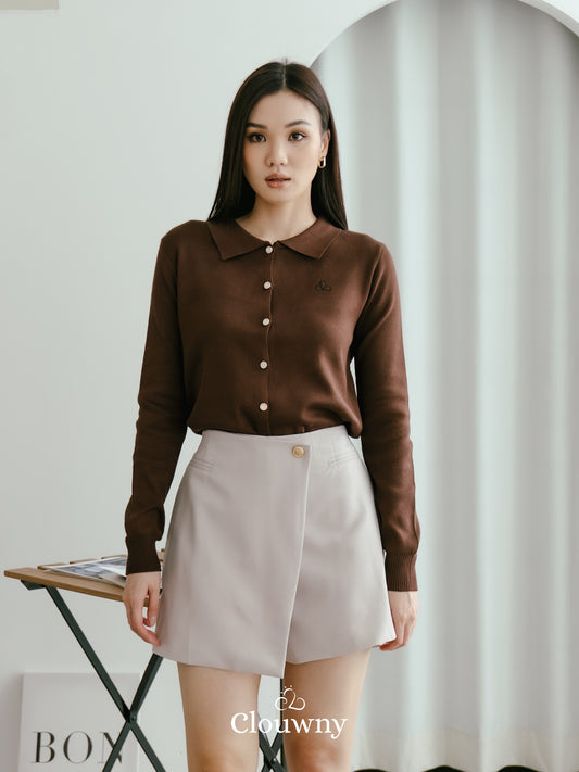 Nava Collar Knit Cardigan - Coffee