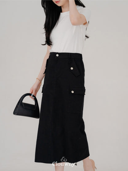 Dex Cargo Denim Skirt - Black