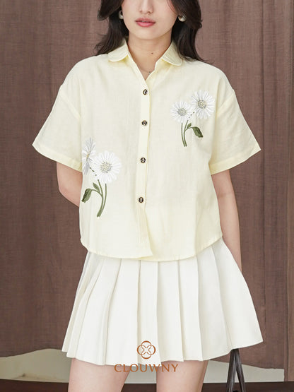 Sheryl Flower Cotton Shirt - Yellow