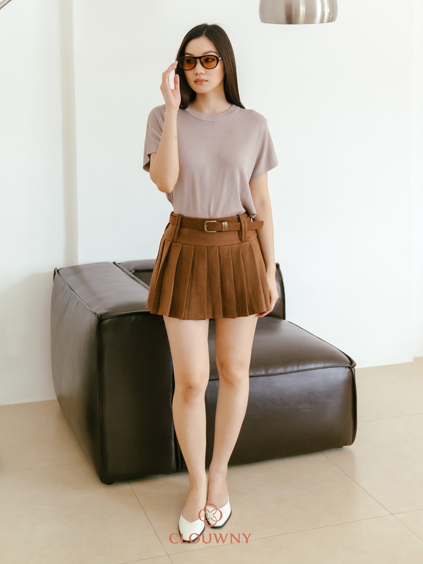 Ponny Pleated Suede Skort - Mocca