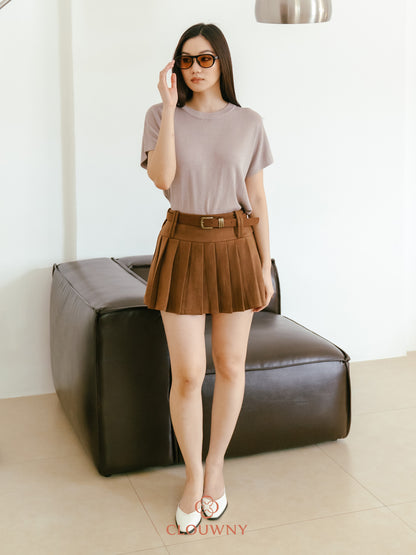 Ponny Pleated Suede Skort - Mocca