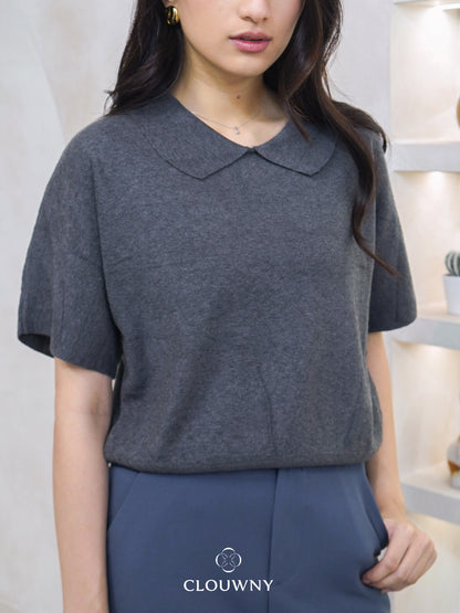 Lotie Collar Knit Top - Grey