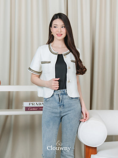 Fumi Pocket Tweed Top - Broken White