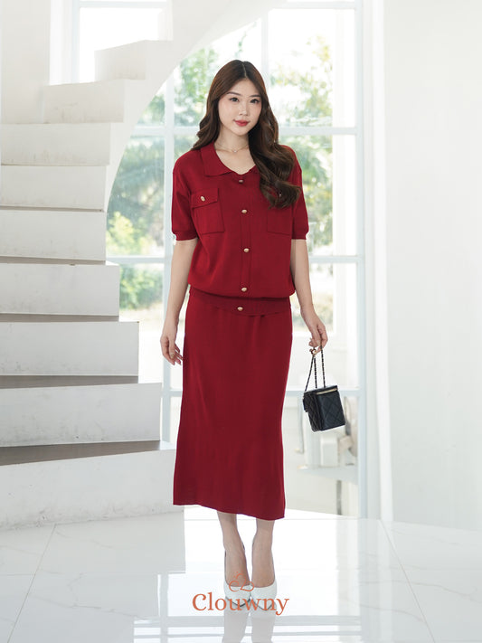 Missy Button Knit Set - Maroon