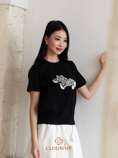 Zebra Knit Top - Black