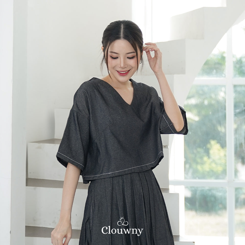 Hansen Vneck Blouse - Grey