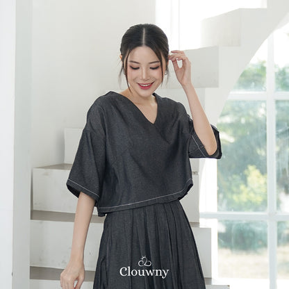 Hansen Vneck Blouse - Grey