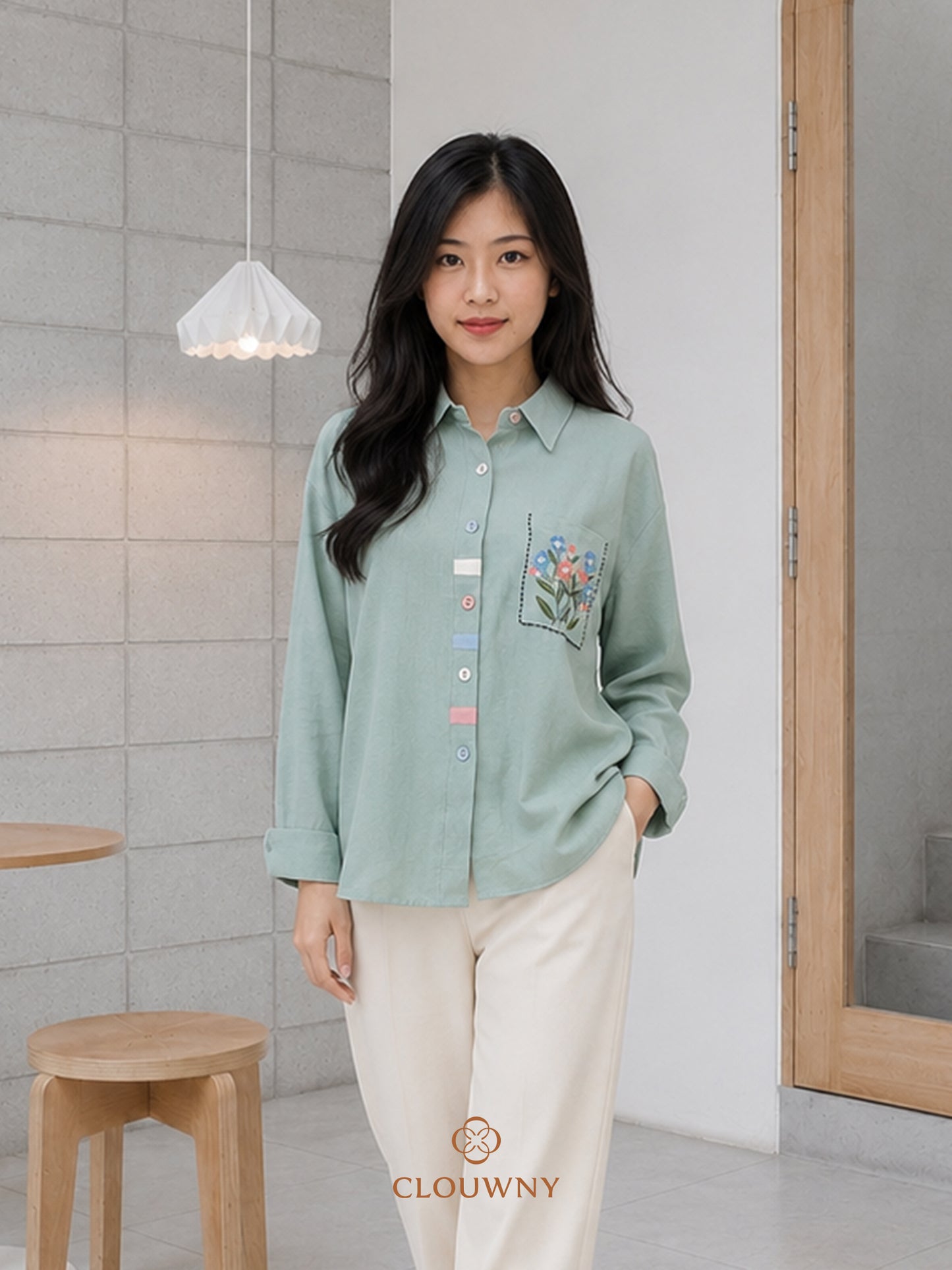 Colourful List Cotton Longsleeve - Mint