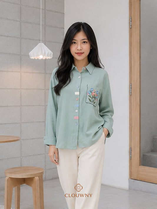 Colourful List Cotton Longsleeve - Mint