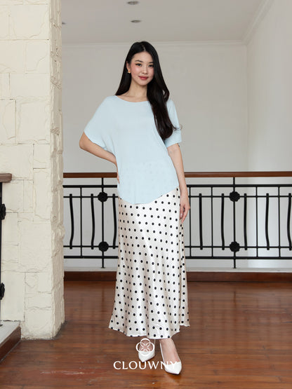 Polka Silk Flare Skirt - White
