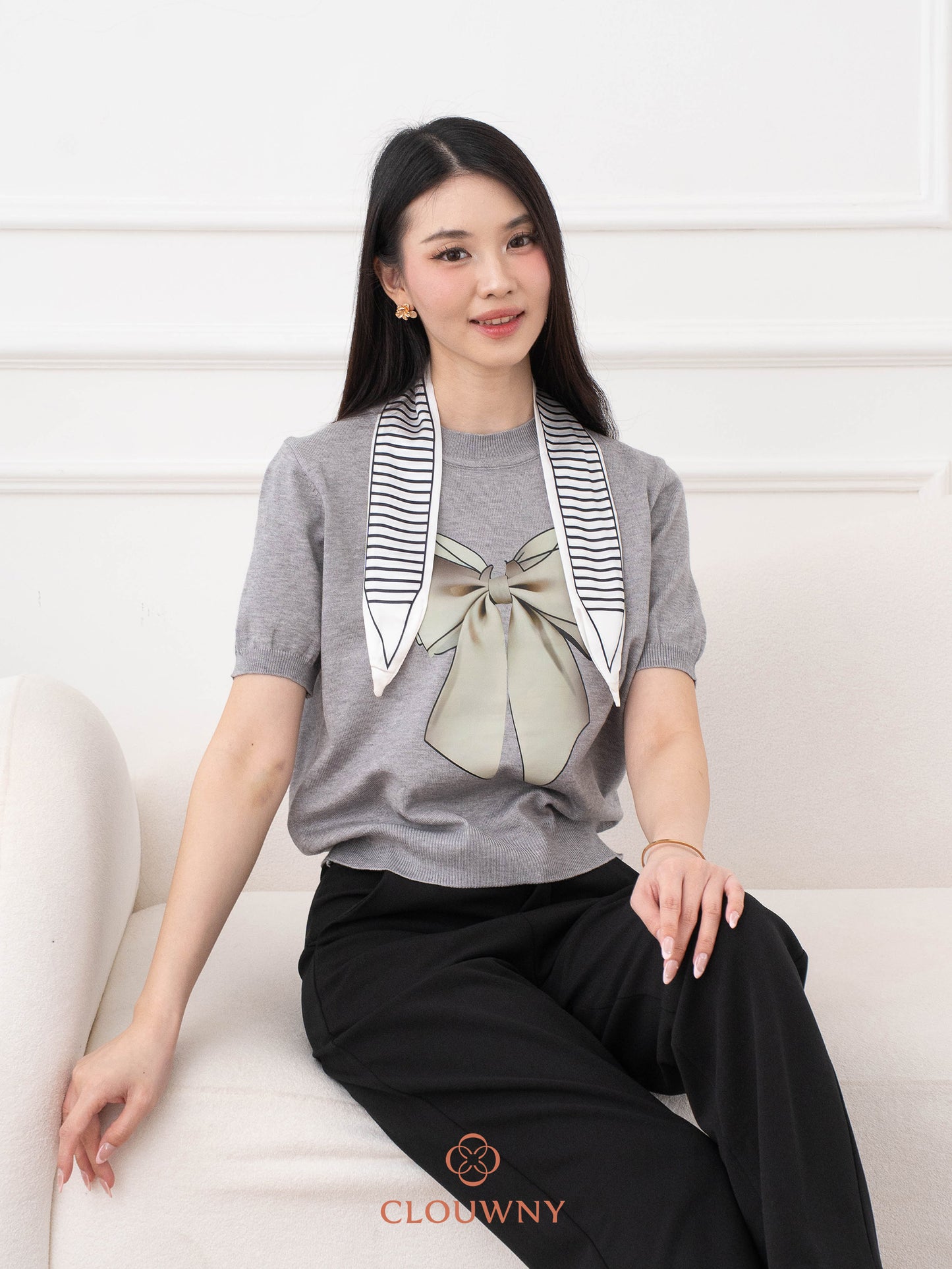 Centre Ribbon Top - Grey