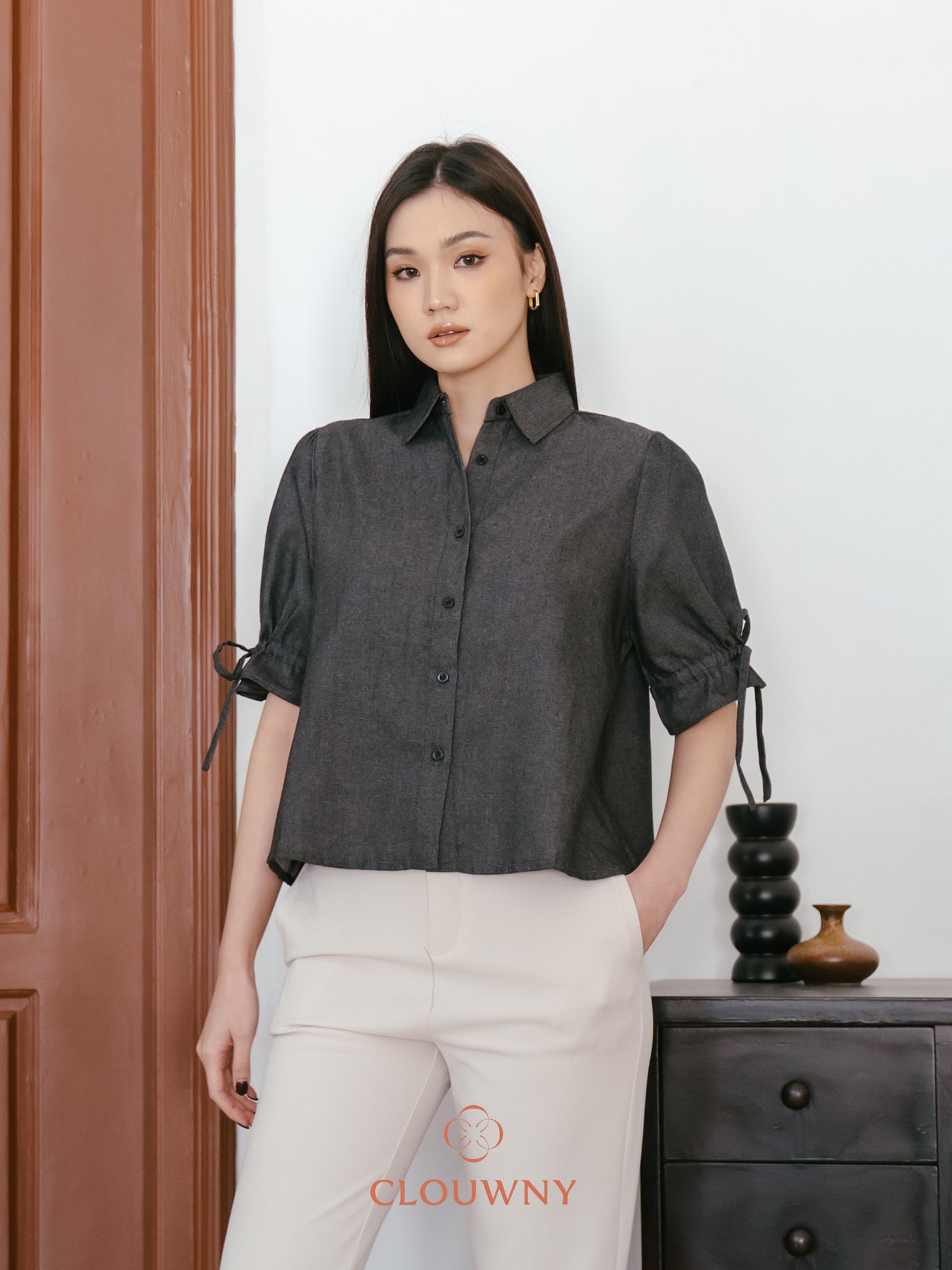 Osami Shirt Button Top - Black