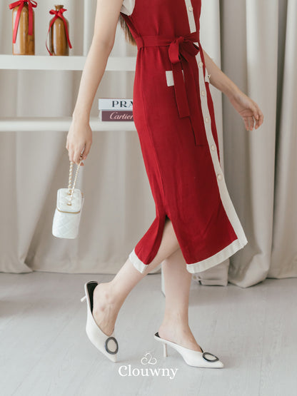 Mirai Belt Knit Dress - Maroon