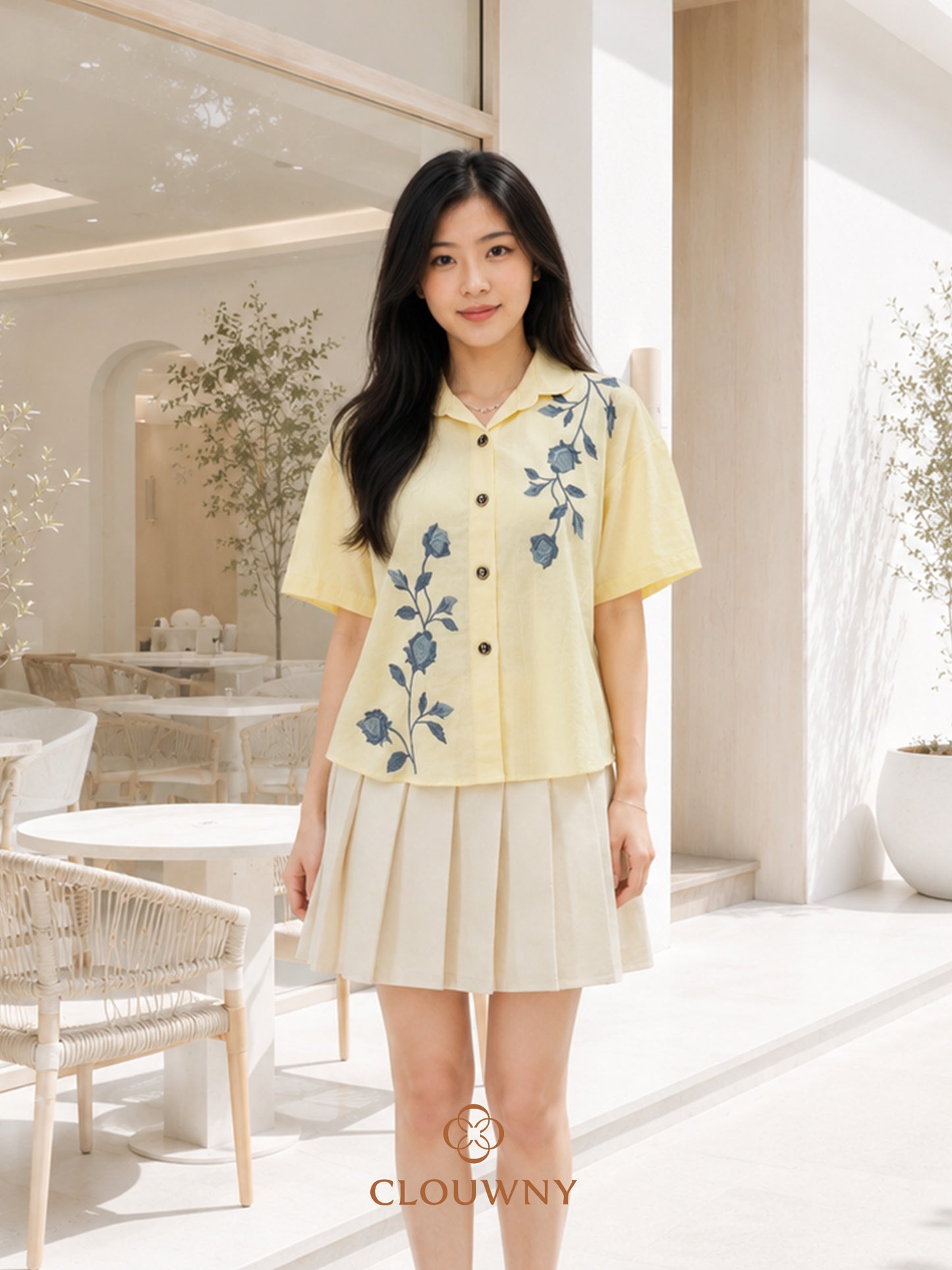 Solvi Flower Cotton Shirt - Yellow