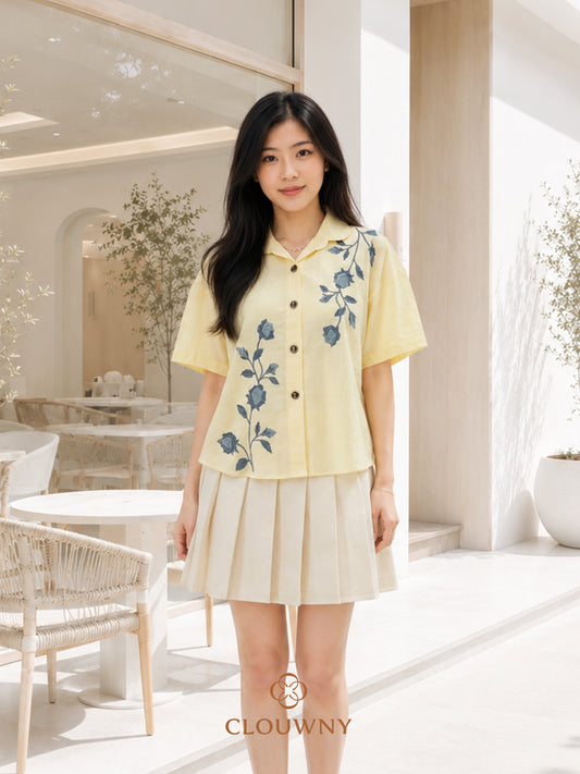 Solvi Flower Cotton Shirt - Yellow