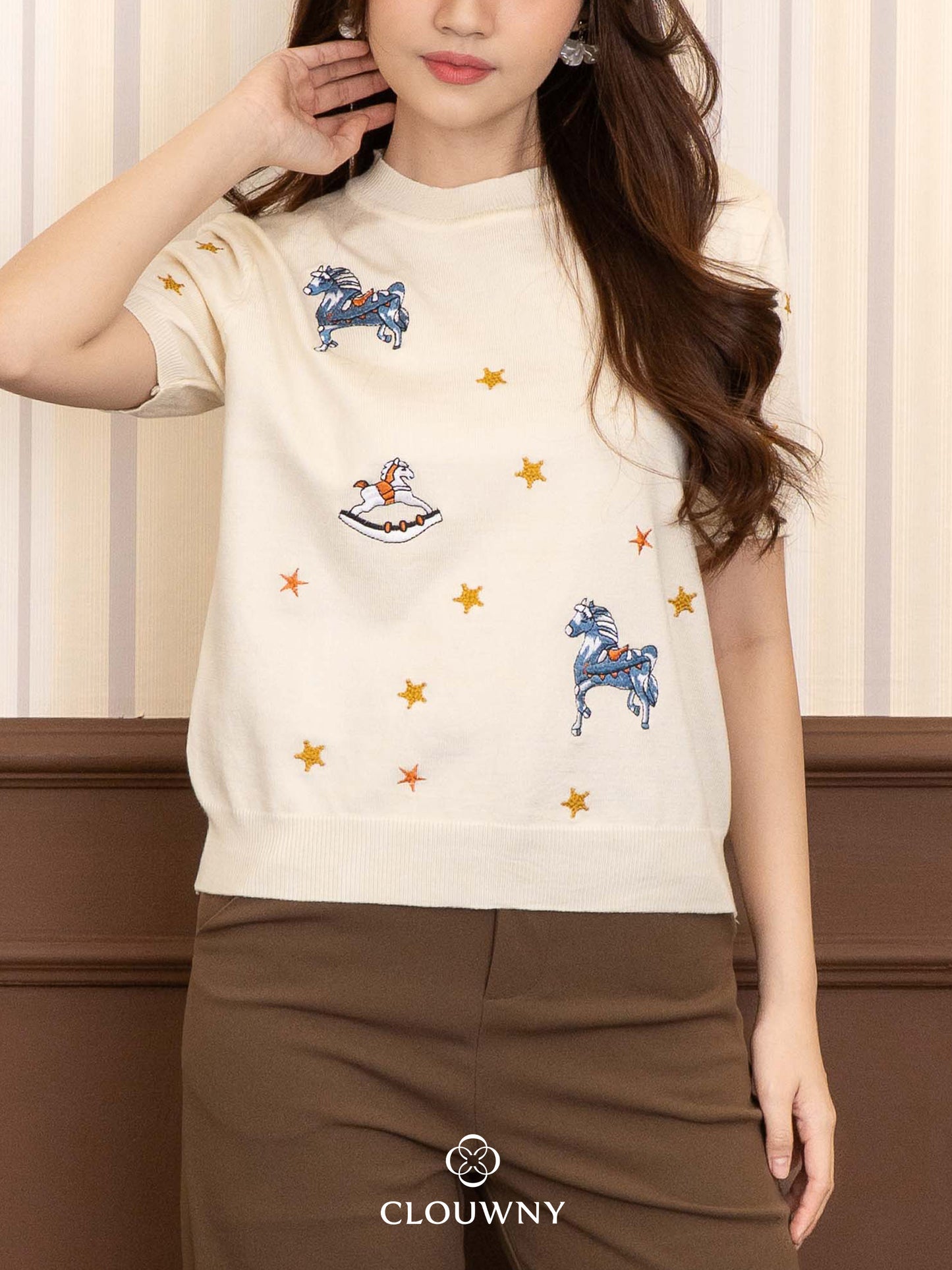 Star Horse Knit Top - Cream