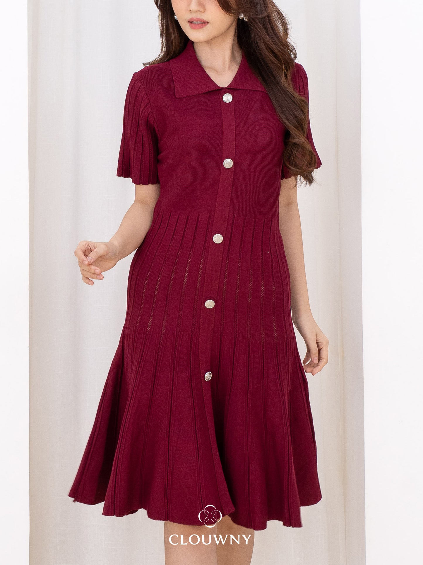 Deslin Button Dress - Maroon
