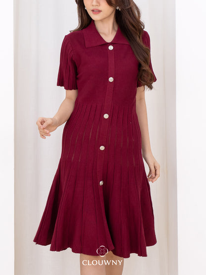Deslin Button Dress - Maroon