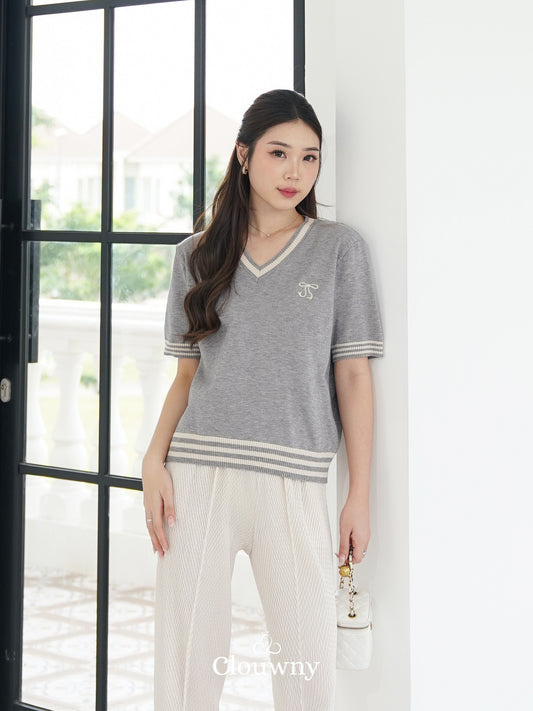 Nora List Knit Top - Grey