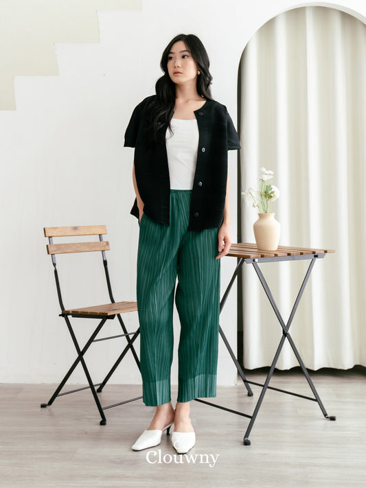 June Basic Pleats Pants - Emerald Green