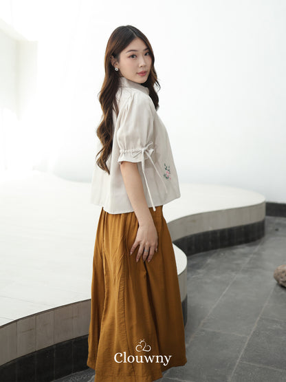 Vilna Embroidery Flower Shirt - Khaki