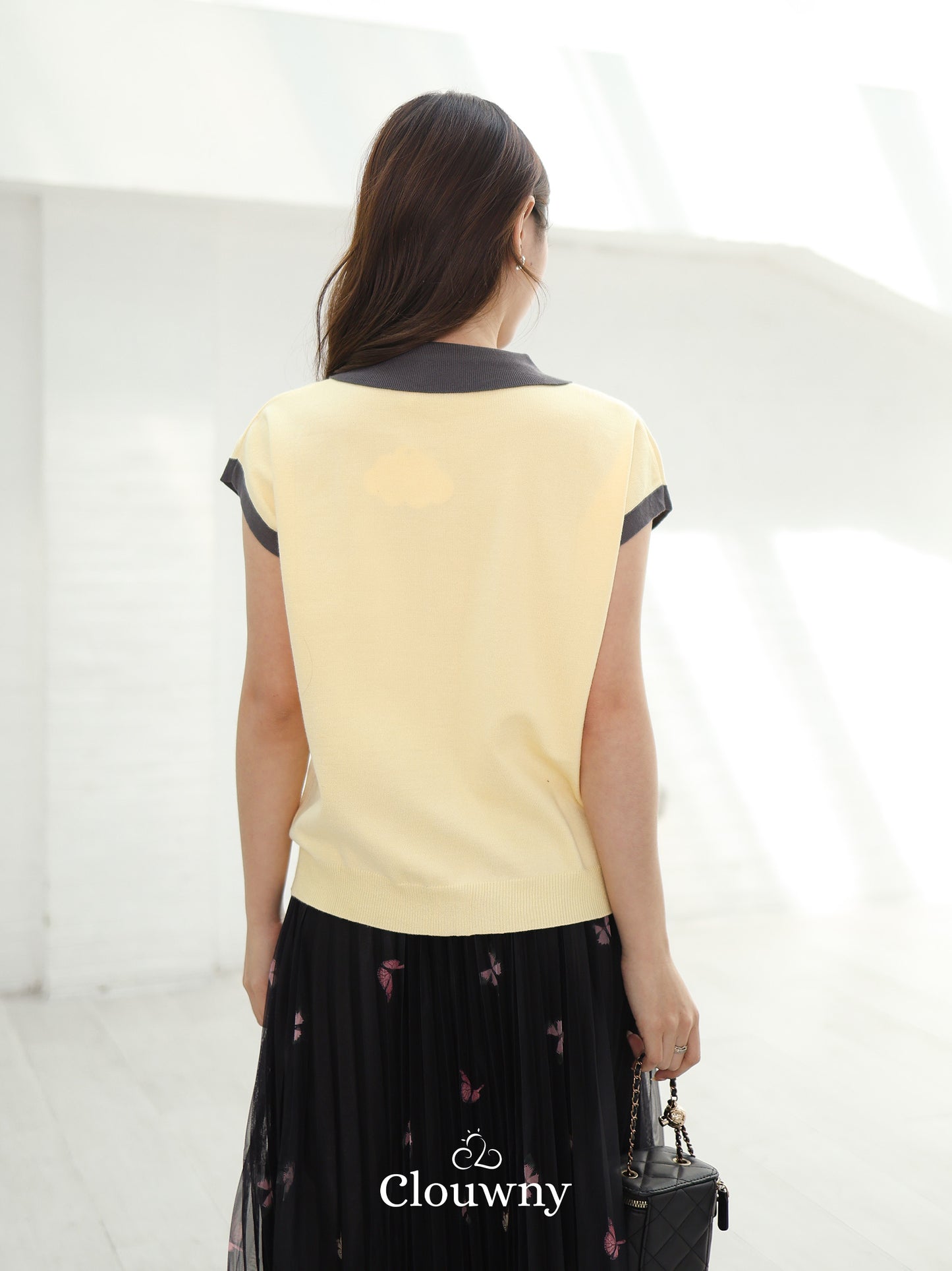 Dava Collar Knit Top - Yellow