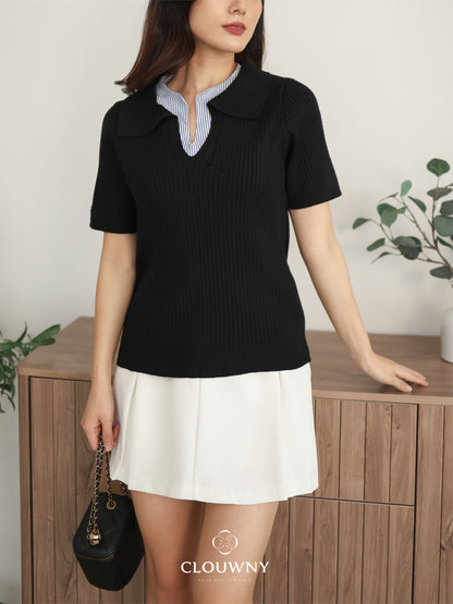 Raquel Combi Knit Top - Black