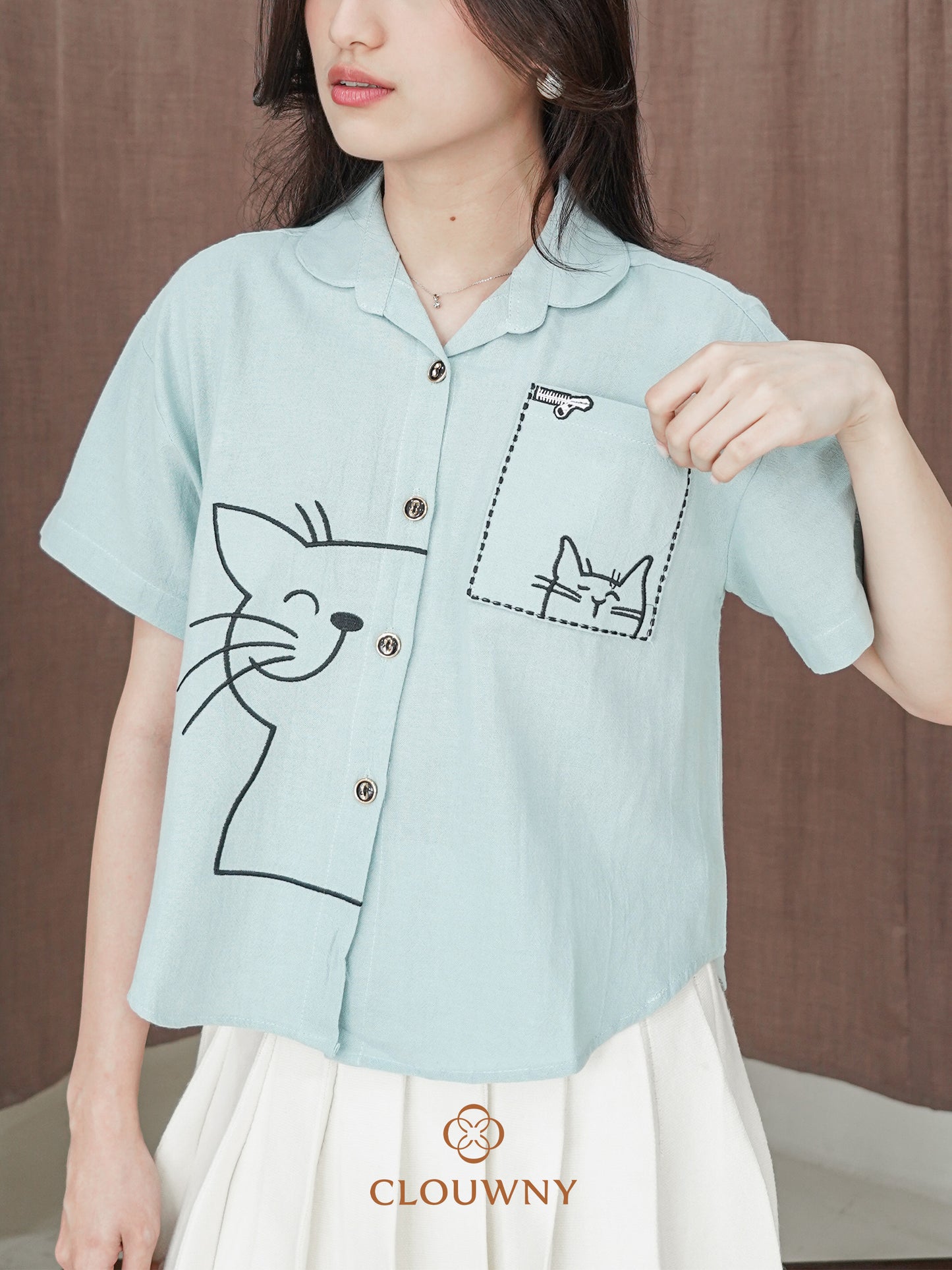 Catty Button Cotton Shirt - Mint