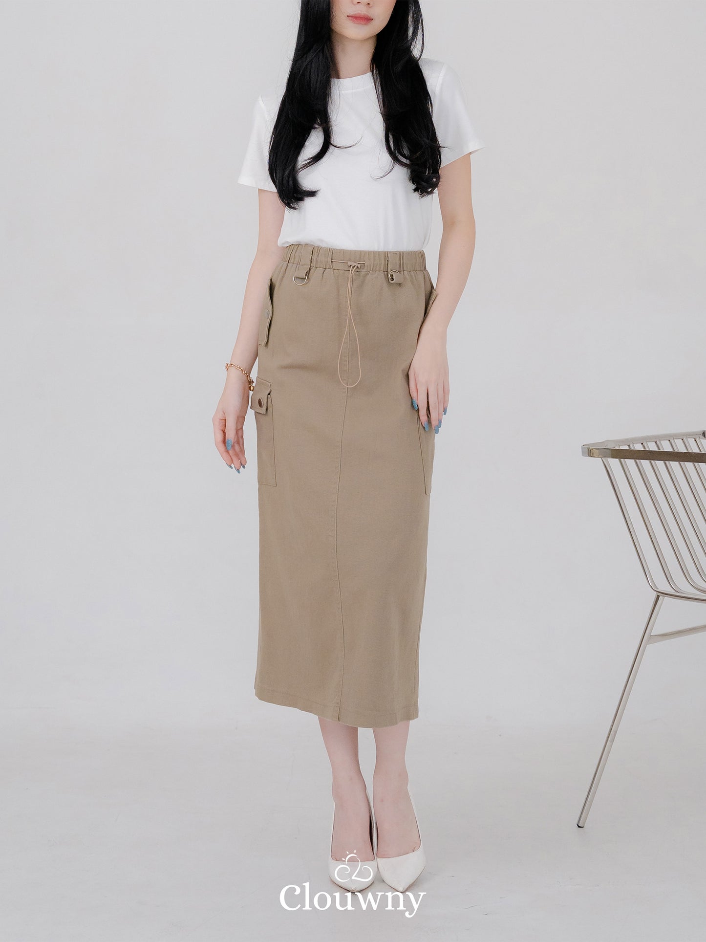 Kaze Cargo Denim Skirt - Beige