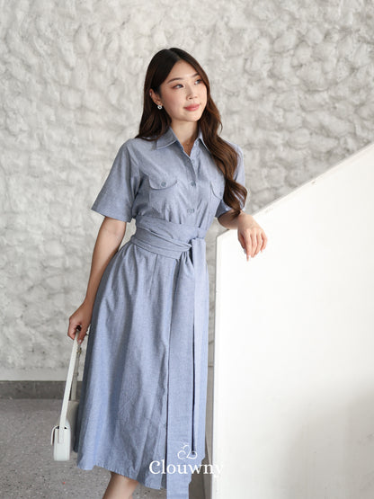 Standford Button Dress - Blue
