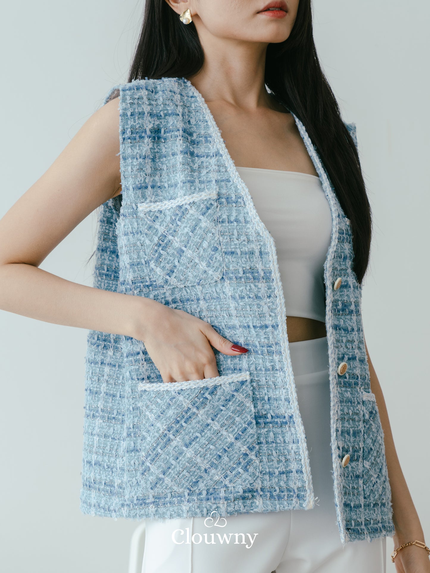 Pop Tweed Vest Outer - Blue