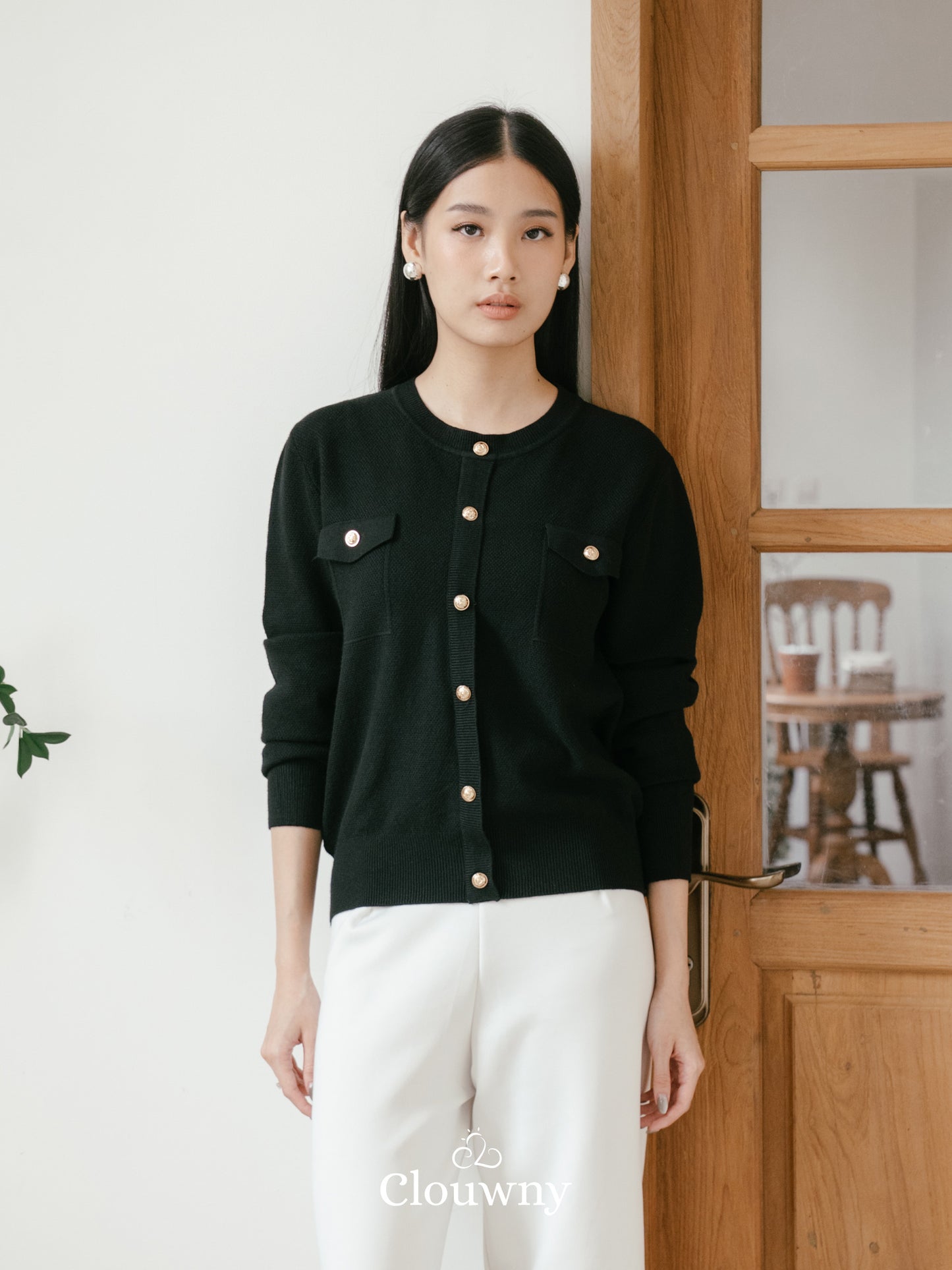 Pomp Button Top - Black