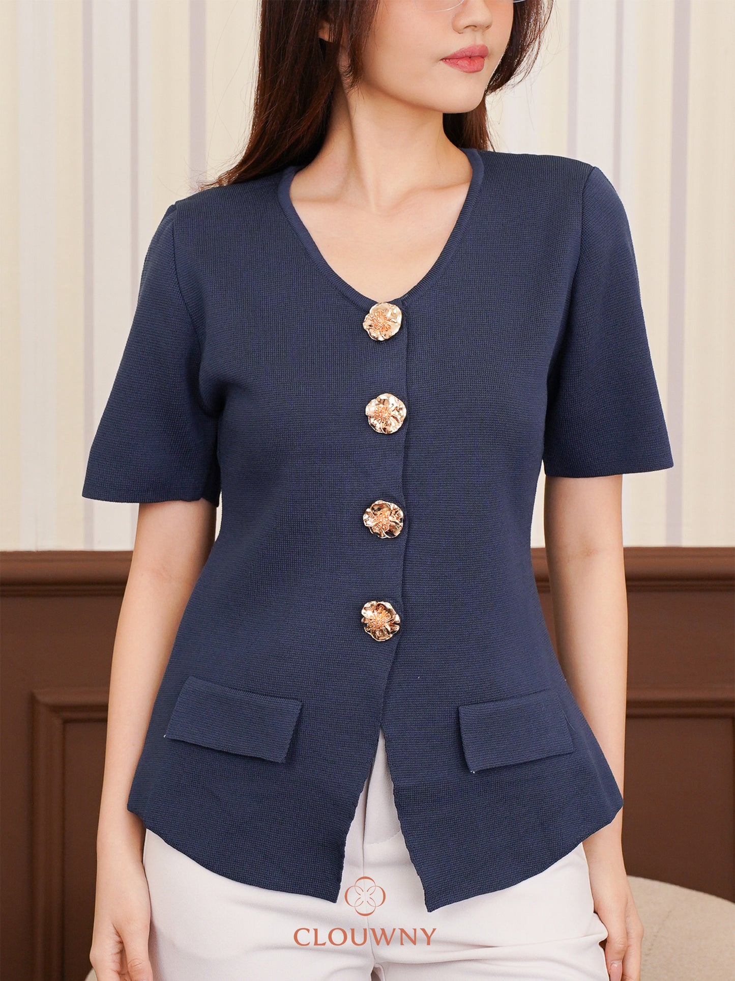 Valencia Peplum Button Top - Blue