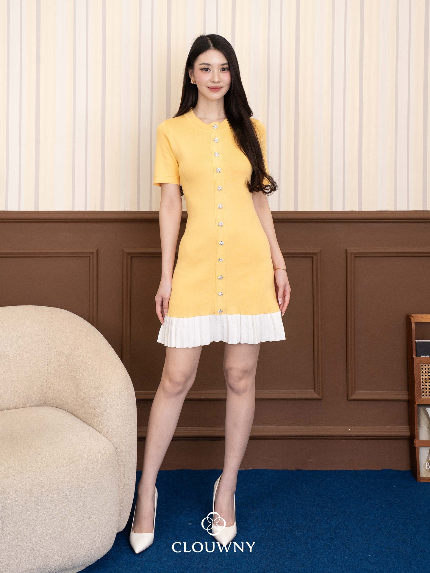 Zera Button Knit Dress - Yellow