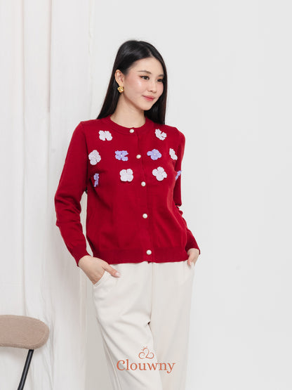 Oxa Button Knit Cardigan - Maroon