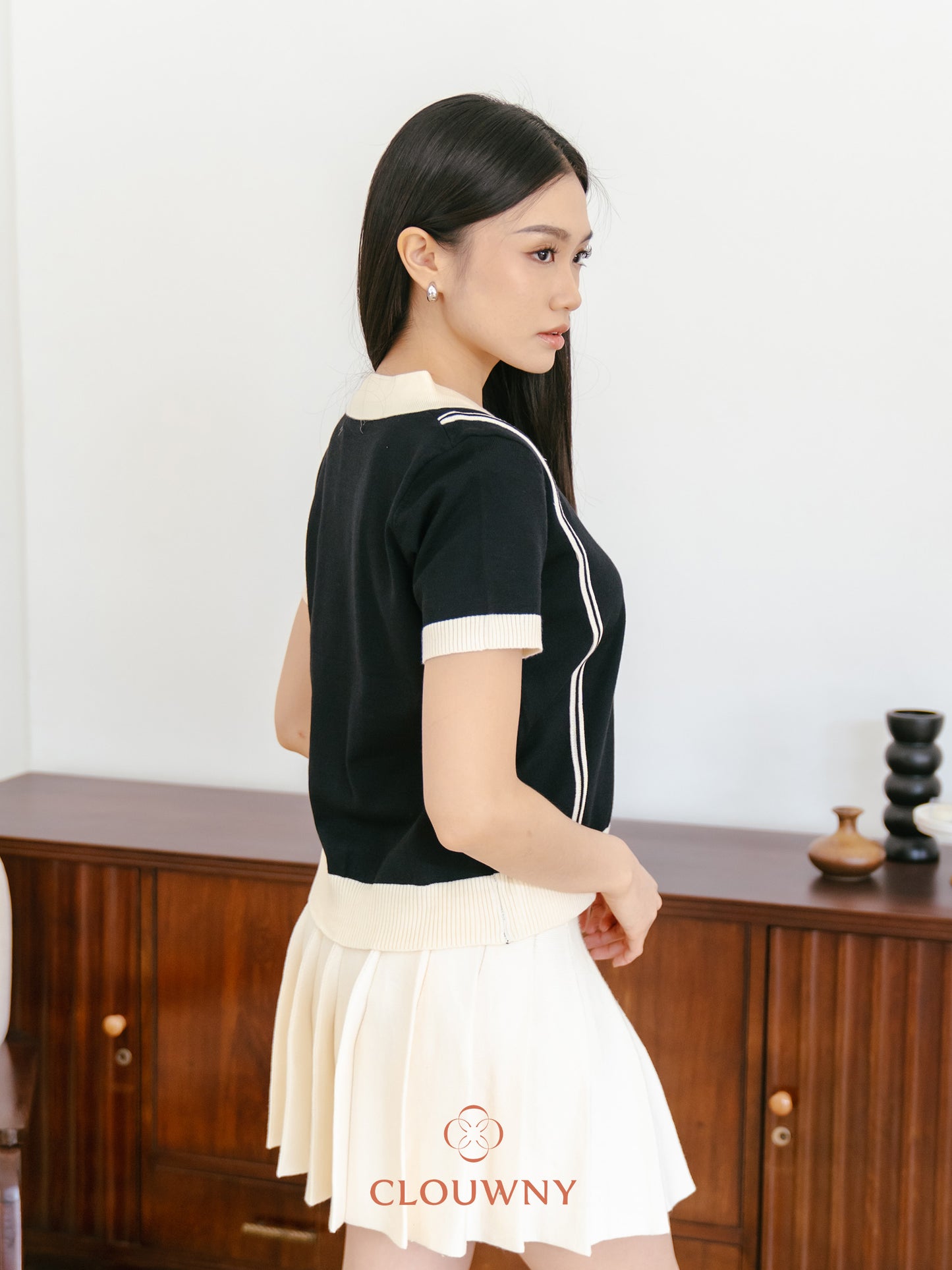 Maina Triple Button Knit Top - Black