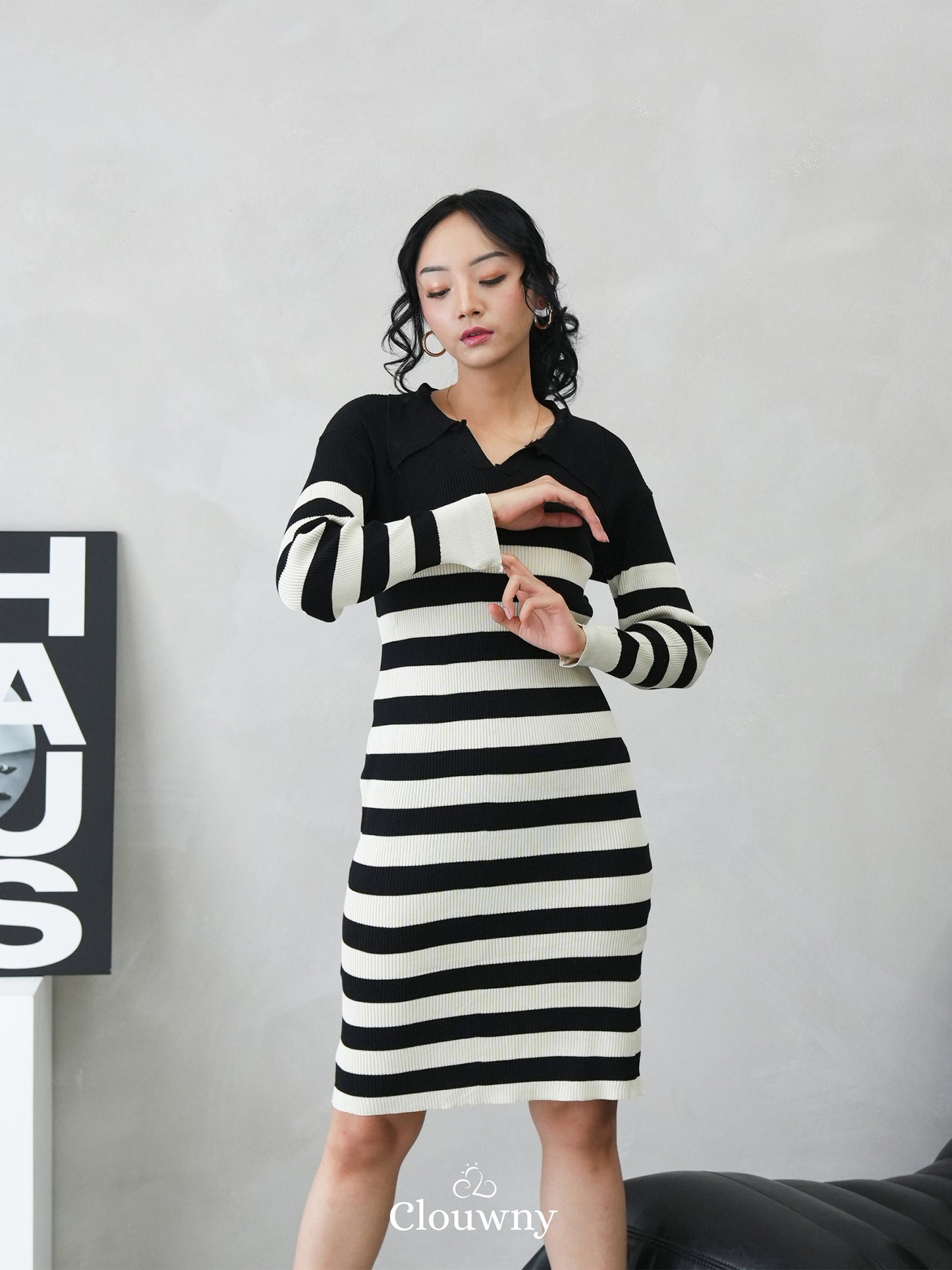 Sera Stripes Knit Dress - Black