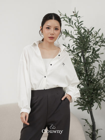 Marcia Corduroy Bow Shirt - White