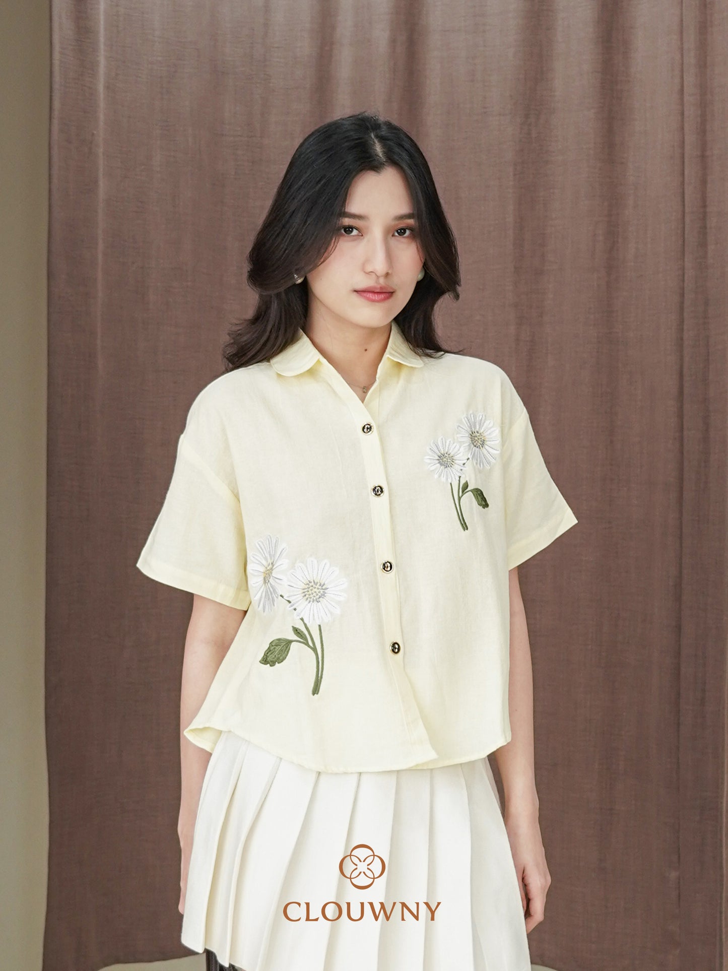 Sheryl Flower Cotton Shirt - Yellow