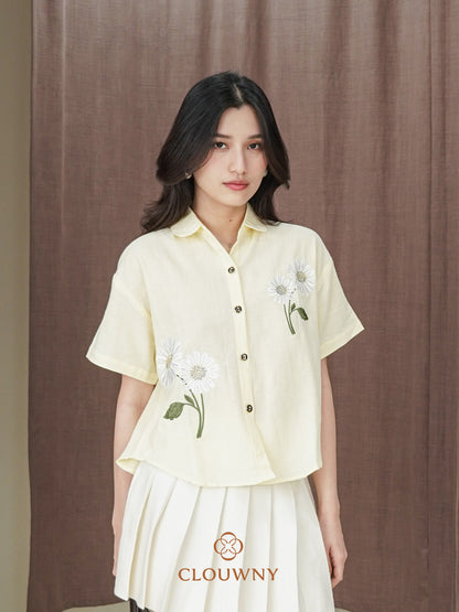 Sheryl Flower Cotton Shirt - Yellow