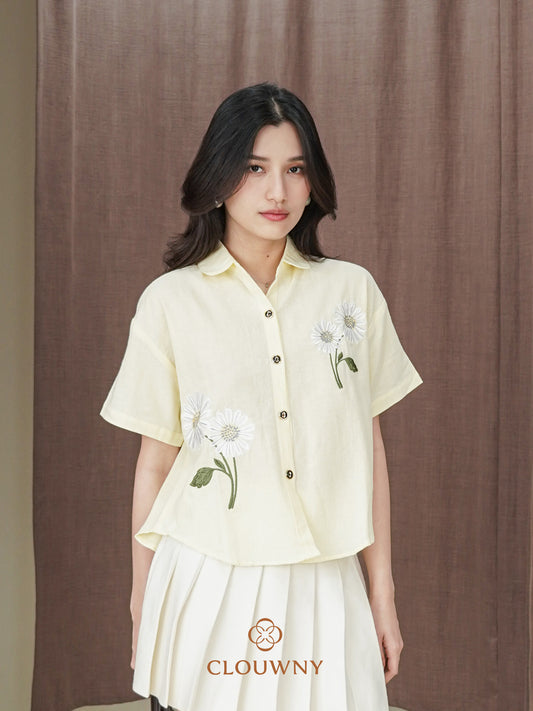 Sheryl Flower Cotton Shirt - Yellow
