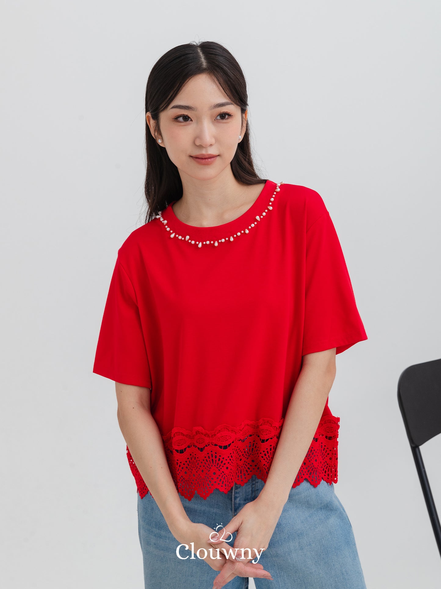 Megan Pearl Blouse - Red