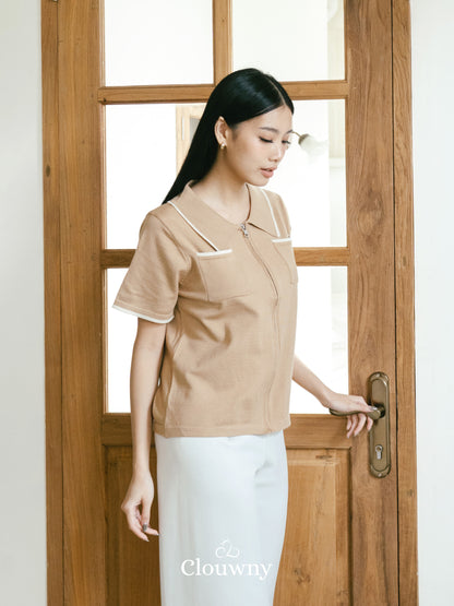 Mesa List Zipper Top - Khaki