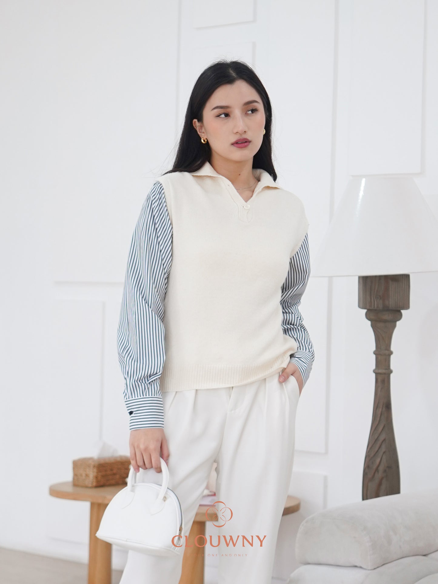 Enji Combi Stripes Top - Cream